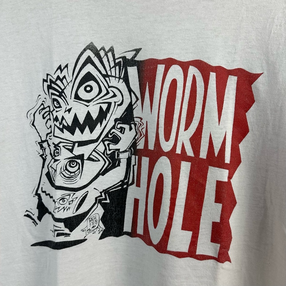 Vintage Worm Hole T Shirt 1980s 1990s Fruit Of The Loom XXLarge